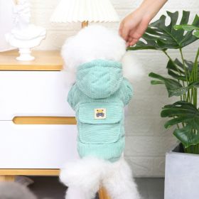 Dog warm clothing; Autumn and winter clothes New cotton padded clothes Teddy pet clothes Winter plush corduroy pull loop two leg cotton padded clothes (colour: Starter Edition - Green, size: m)